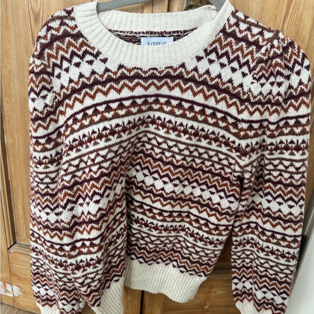 Evereve Women's Geometric Knit Sweater in Cream and Brown